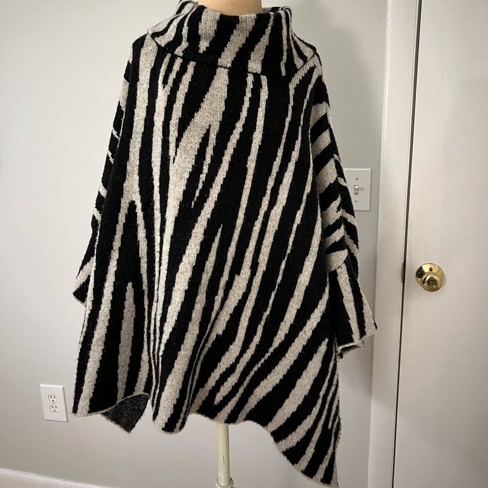 Black and White Striped Women's Zara Knit Zebra Poncho